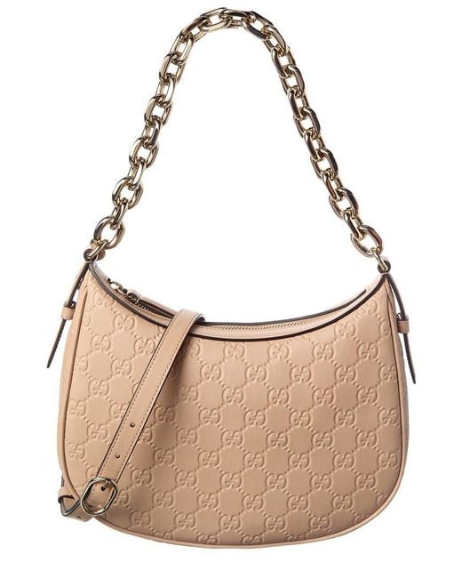 Gucci Natural Gg Emblem Medium Leather Hobo Bag