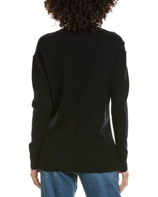 InCashmere Black Seam Detail High-Low Wool & Cashmere-Blend Sweater