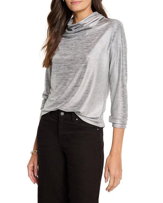 NIC+ZOE Gray Shine Drape Neck Top
