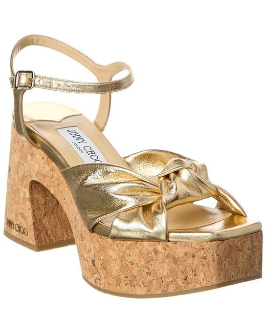 Jimmy Choo Metallic Heloise 95 Leather Wedge Sandal