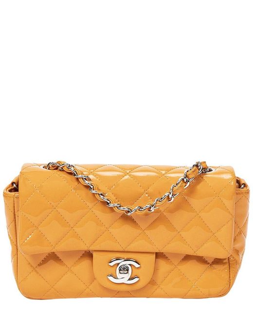 Chanel Orange Patent Leather Mini Rectangle Single Flap Bag (Authentic Pre- Owned)