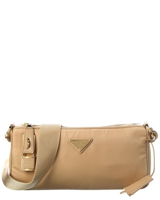 Prada Natural Small Re-nylon & Leather Shoulder Bag
