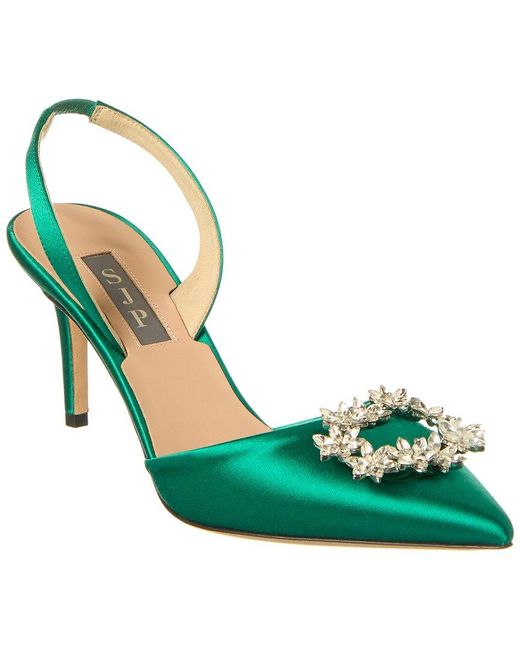 SJP by Sarah Jessica Parker Green Satin Slingback Pumps