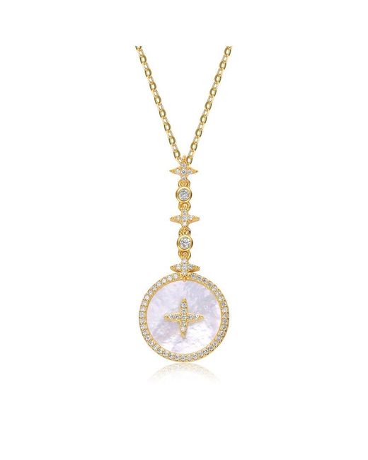 Genevive Jewelry Metallic 14k Over Silver 15mm Mother Of Pearl Cz Necklace