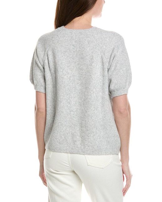 Cece Gray Flower Embroidery Pull Over Wool-Blend Blouse