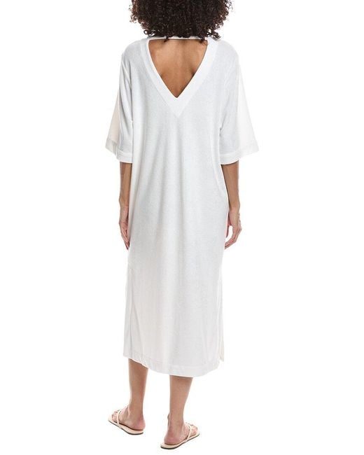 Barefoot Dreams White Cozyterry Double V-Neck Caftan