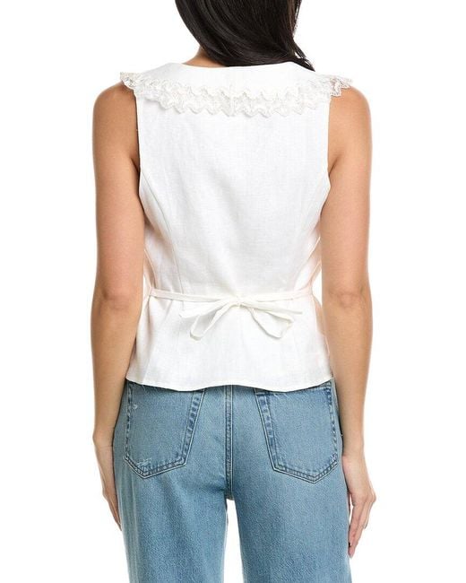 Seraphin White Sleeveless Linen Blouse