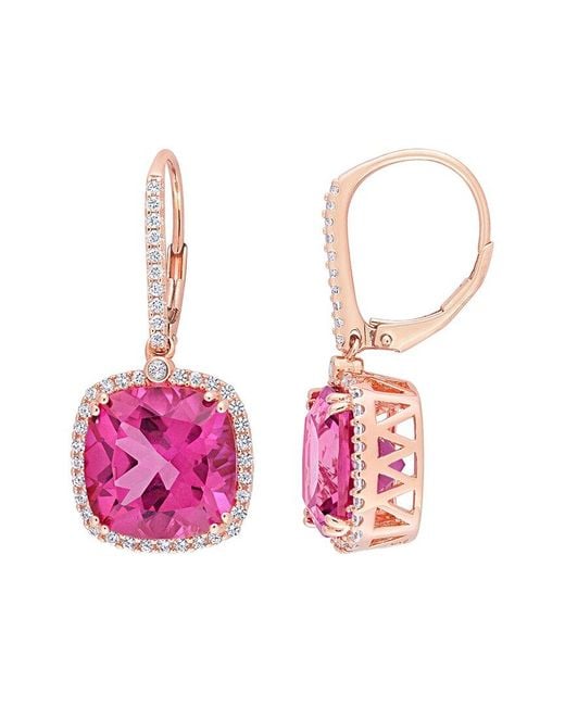 Rina Limor Rose Gold Vermeil Silver 16.85 Ct. Tw. Pink Topaz & White Sapphire Halo Drop Earrings