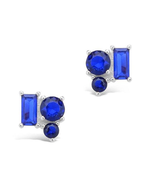 Sterling Forever Blue Silver Cz Cluster Studs