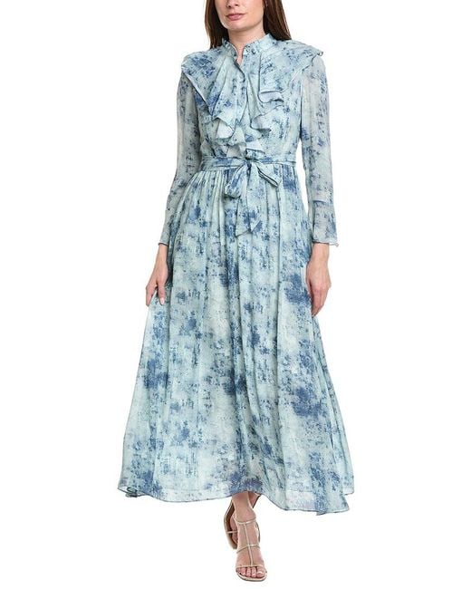 Nancy Yang Blue Long Sleeves Maxi Dress
