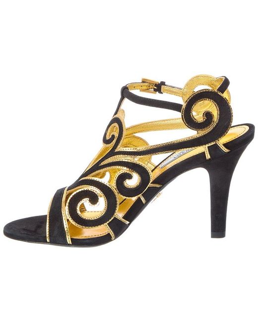 Prada Metallic 85 Suede & Leather Sandal