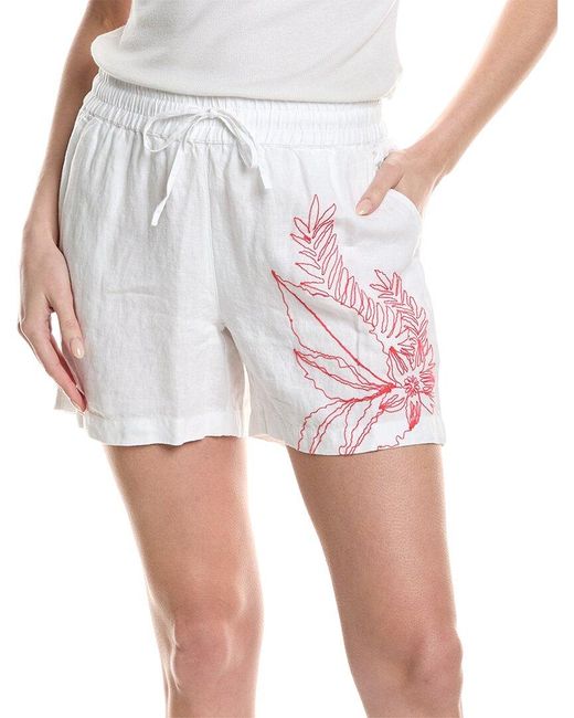 Tommy Bahama White Portico Palms Embroidered High-rise Linen Easy Short