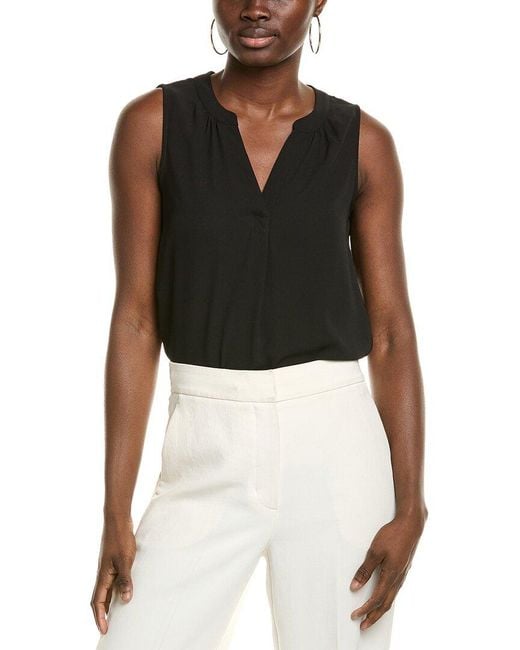 Tahari Black Split Neck Blouse