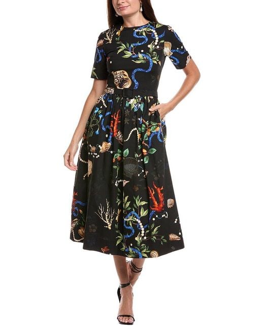 Oscar de la Renta Black Belted Midi Dress