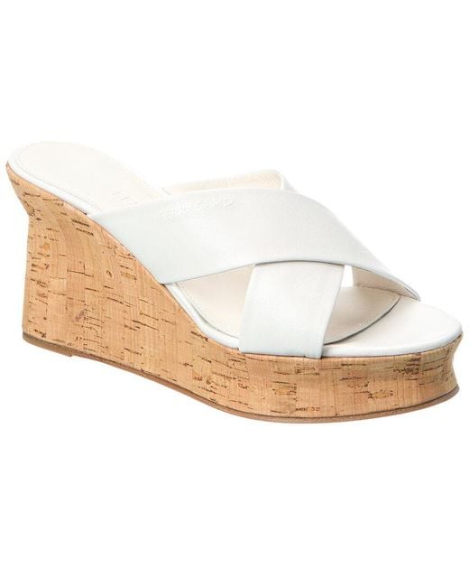 Ferragamo White Leather Wedge Sandal