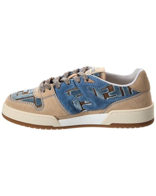 Fendi Blue Match Ff Jacquard Velvet & Suede Sneaker