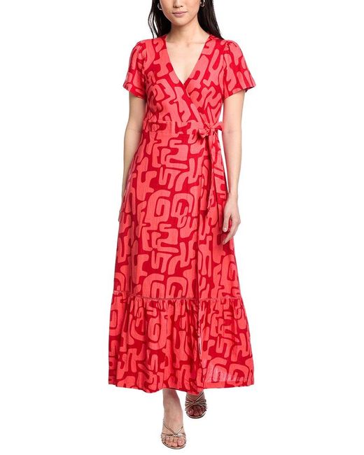 LOST AND WANDER Red Heat Wave Linen-Blend Maxi Dress