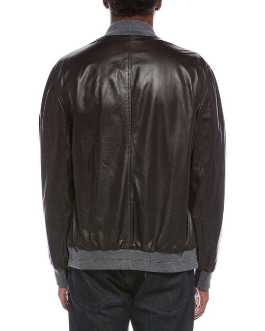 Brunello Cucinelli Black Leather Jacket for men