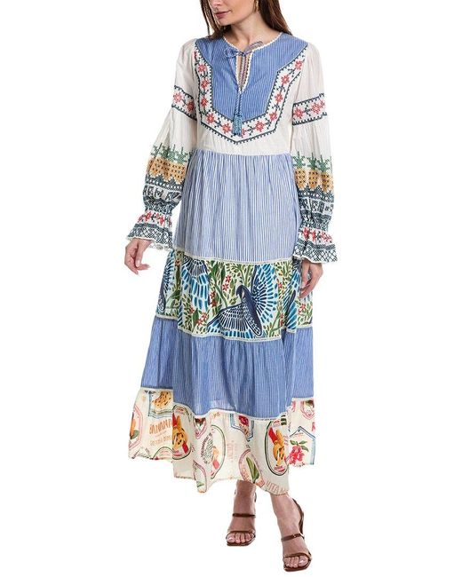 Farm Rio Blue Pineapple Beach Embroidered Maxi Dress