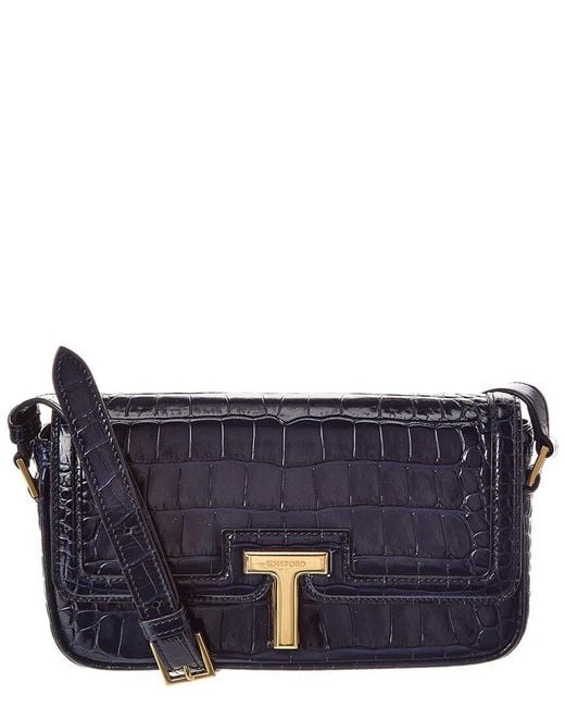Tom Ford Blue Croc-Embossed Leather Shoulder Bag