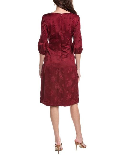 Rene Ruiz Red 3/4-Puff Sleeves Floral A-Line Dress