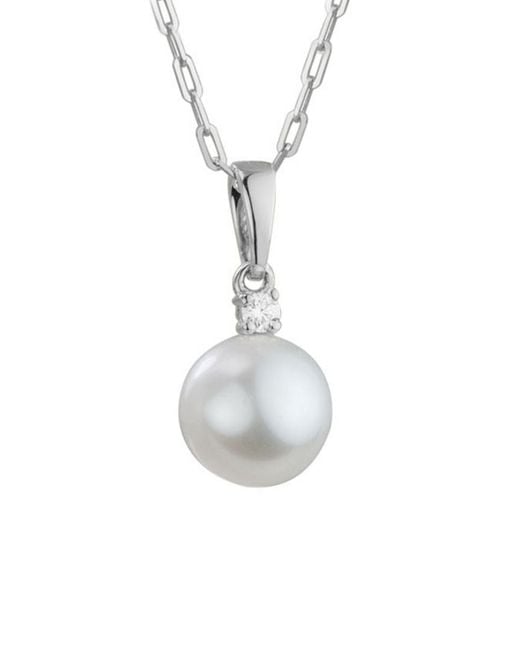Pearls White 14k Diamond .03 Ct.& 7.5mm Freshwater Cultured Pearl Earrings