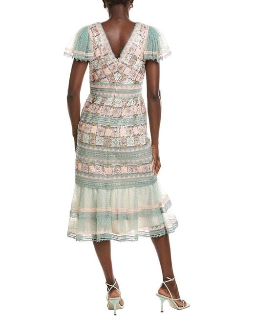Tadashi Shoji Brown Belle Sequin Lace Panel Midi Dress