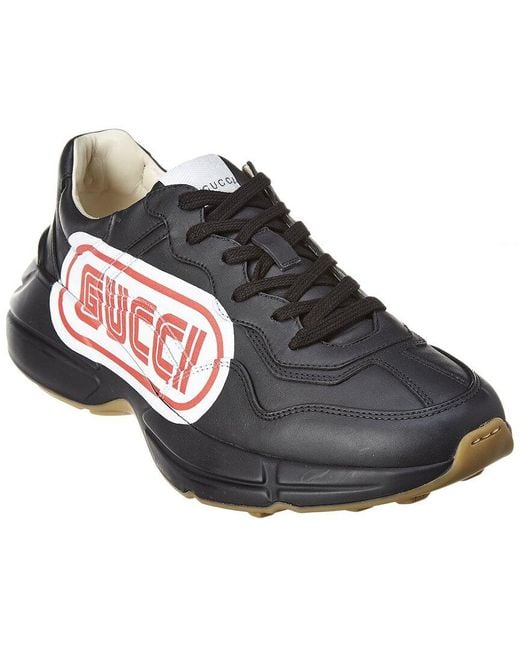 Rhyton gucci logo hotsell leather sneaker black
