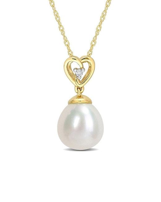 Rina Limor Metallic 10k 0.01 Ct. Tw. Diamond & 8.5-9mm Pearl Pendant