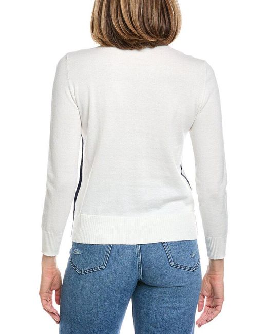 Hannah Rose White Anchor Heart Side Panel Cashmere-Blend Sweater