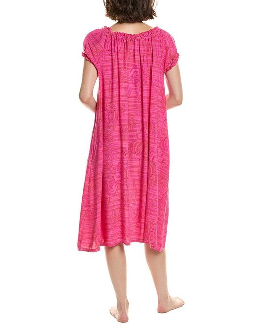 Hue Pink Shirred Lounge Midi Sleepshirt