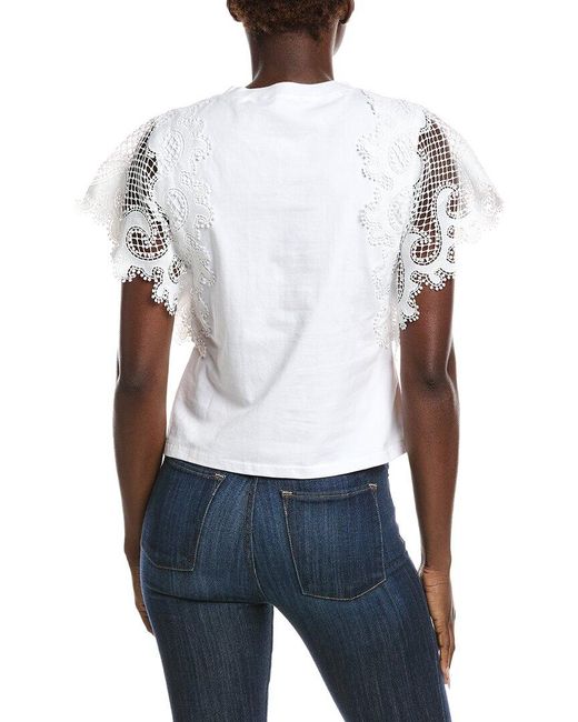 Gracia White Crochet Lace Sleeve T-Shirt