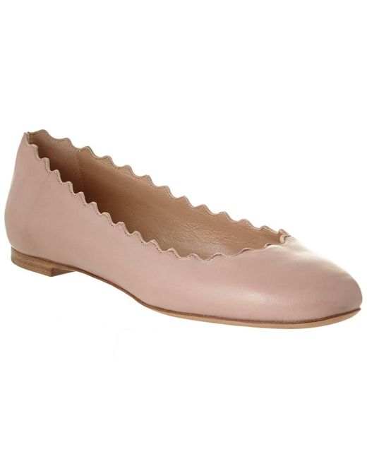 Chloé Pink Lauren Scalloped Leather Ballerina Flat