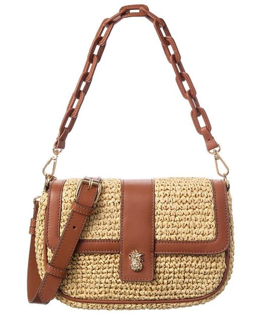 Tommy Bahama Brown Double Strap Raffia Crossbody