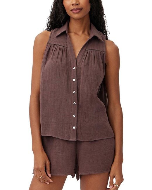 Bella Dahl Brown Sleeveless Ladder Trim Shirt