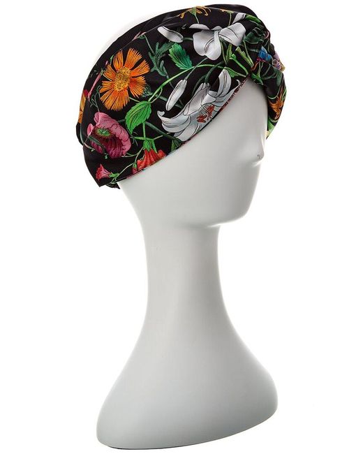 Gucci Black Flora Print Silk Headband