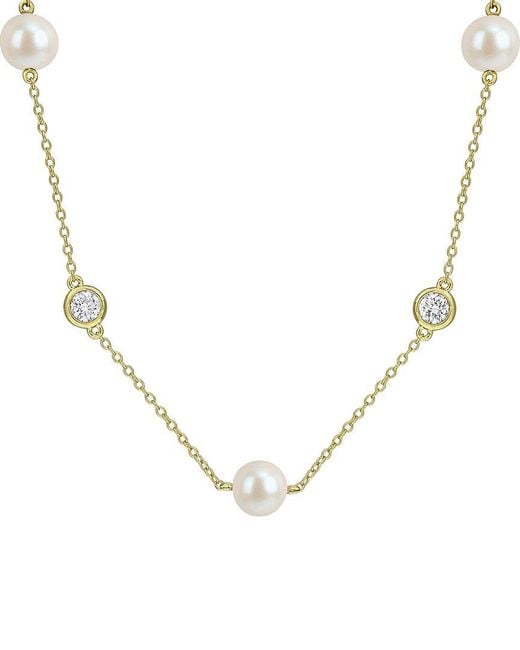Created Forever Metallic 1.00 Ct. Tw. Lab-Grown Diamond & 7-7.5 Mm Pearl Station Necklace