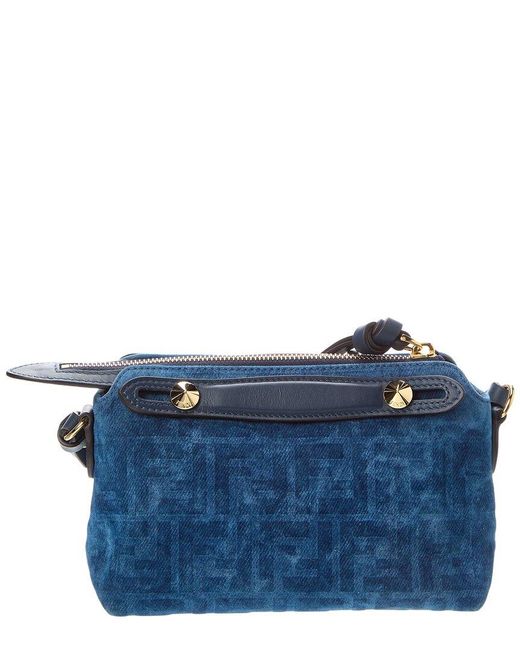 Fendi Blue By The Way Mini Flocked Denim & Leather Satchel