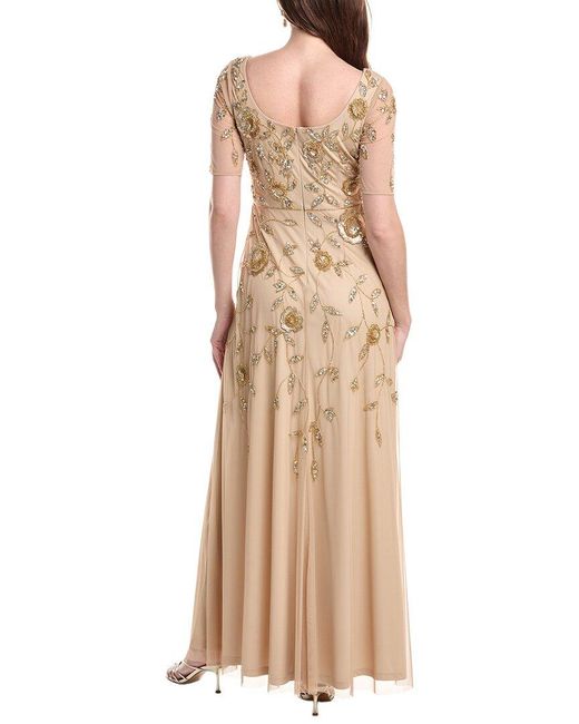 Adrianna Papell Natural Bead Mesh Long Dress