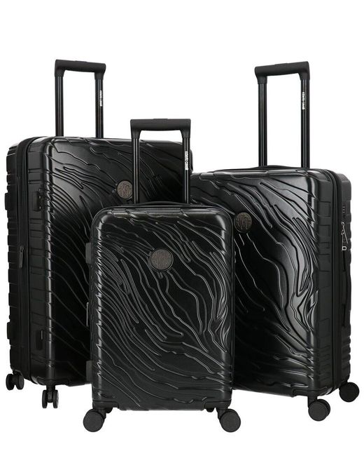 Roberto Cavalli Black Molded Zebra 3Pc Expandable Luggage Set