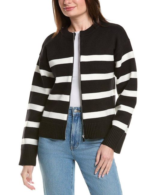 English Factory Black Zip-Up Striped Sweater