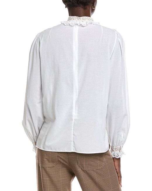 Akris White Lace-Trim Blouse