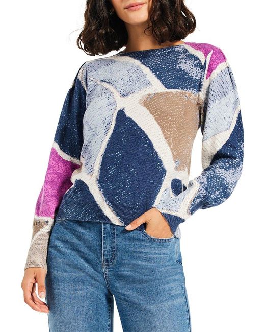 NIC+ZOE Blue Nic+zoe Printed Tiles Femme Sleeve Sweater