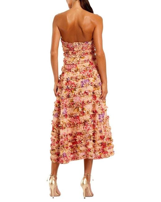 Mac Duggal Orange Ruffle Strapless Midi Dress
