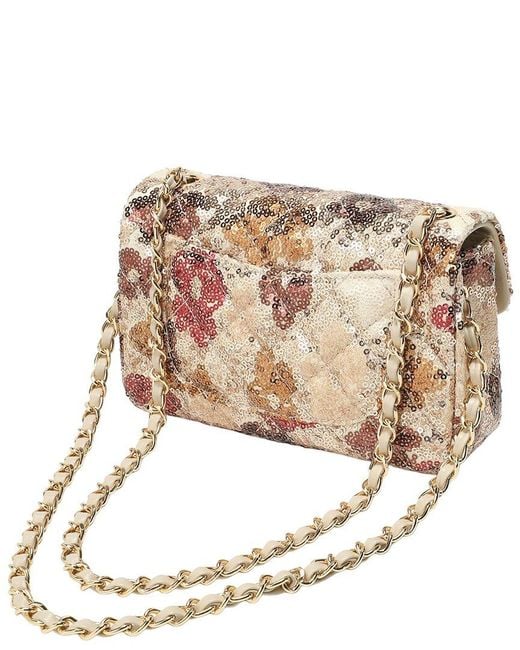 Tiffany & Fred Paris Natural Sequin & Leather Quilted Shoulder Bag