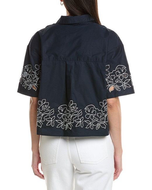 NVLT Black Embroidered Poplin Top