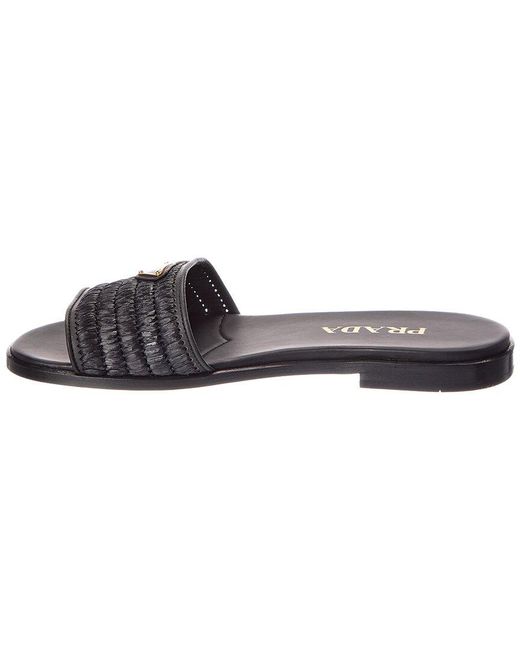 Prada Black Raffia & Leather Sandal
