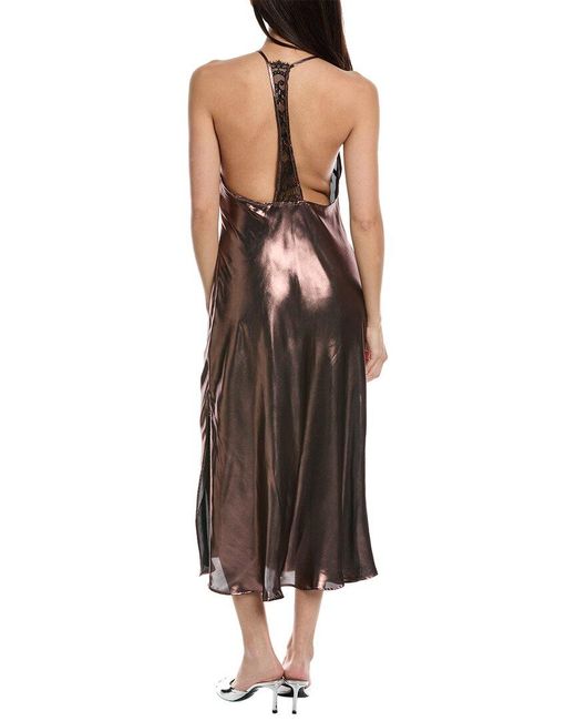 Free People Brown Sunset Shimmer Midi Slip Dress