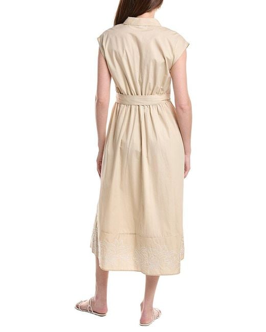 Ellen Tracy Natural Embroidered Detail Poplin Dress