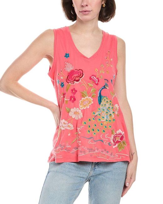 Johnny Was Pink Raw Edge V-Neck Tank